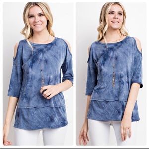 ⚡️⚡️BOUTIQUE ITEM⚡️⚡️ blue tye dye cold shoulder